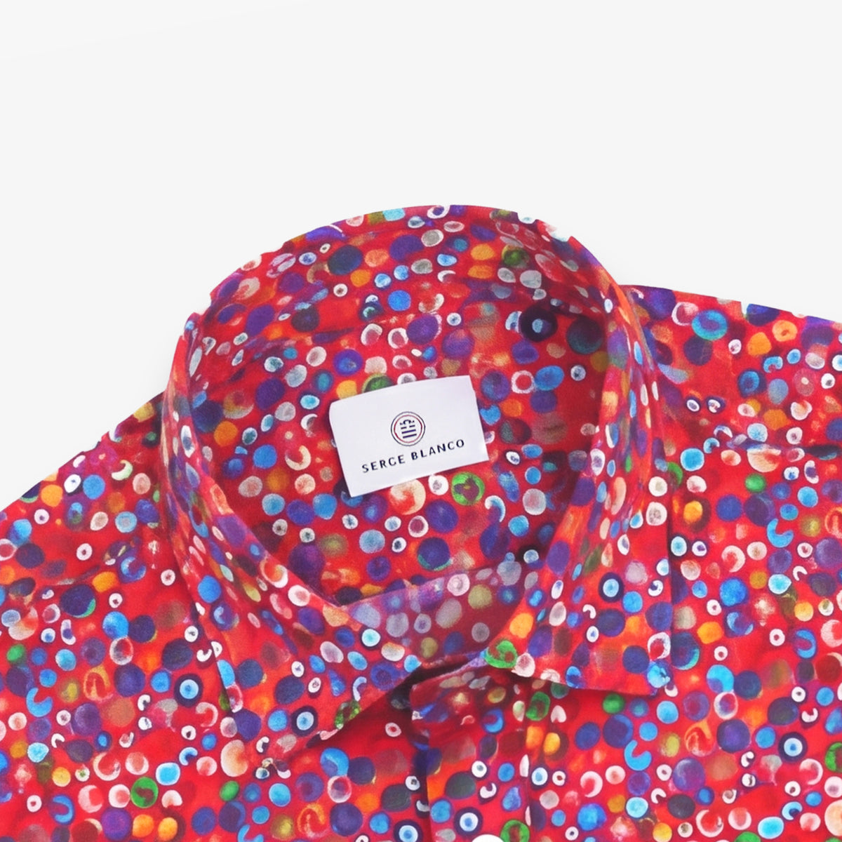 Camisa de manga larga de algodón rojo con estampado de bolas