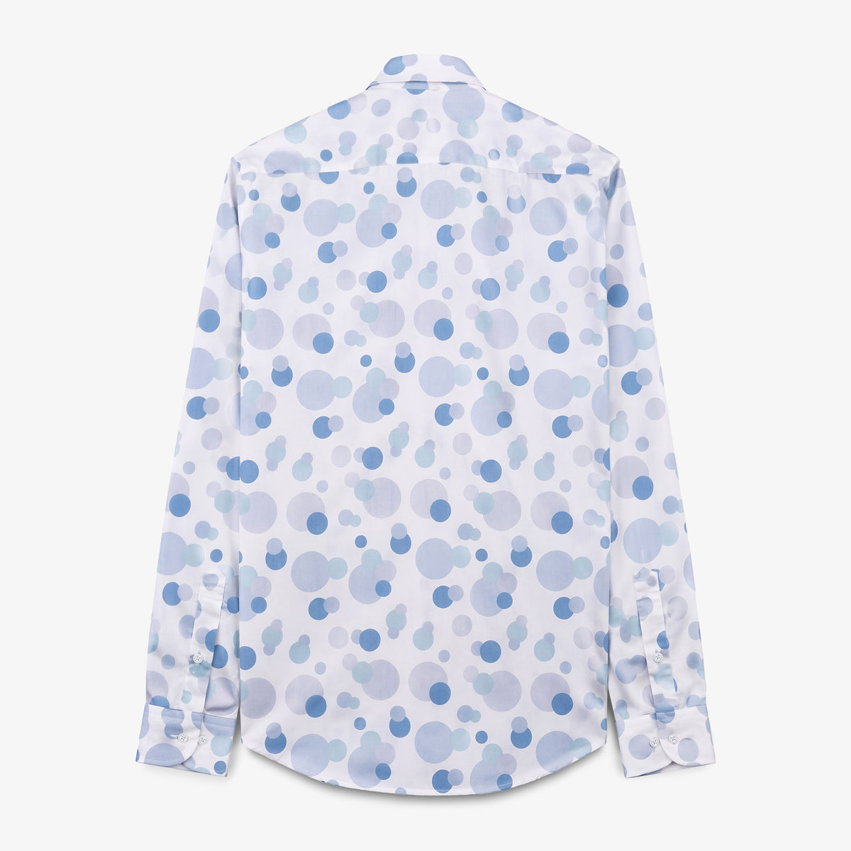 Chemise manches longues en coton blanche avec imprimés boules bleues