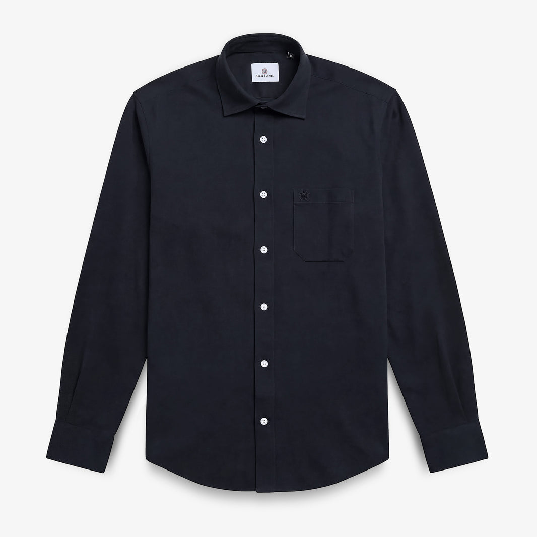 Einfarbiges Langarmhemd aus marineblauer Baumwolle