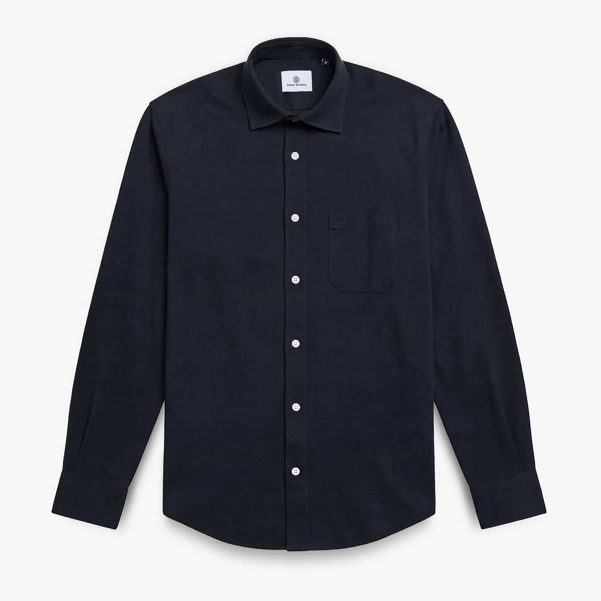 Einfarbiges Langarmhemd aus marineblauer Baumwolle