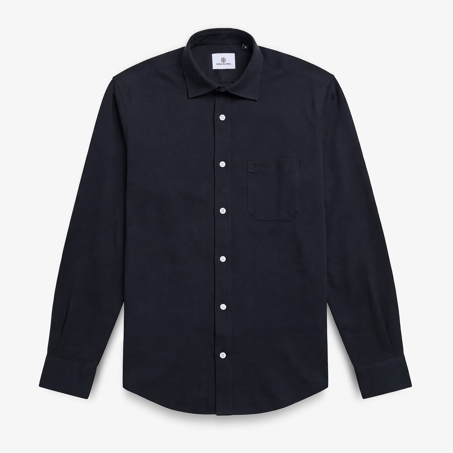 Einfarbiges Langarmhemd aus marineblauer Baumwolle