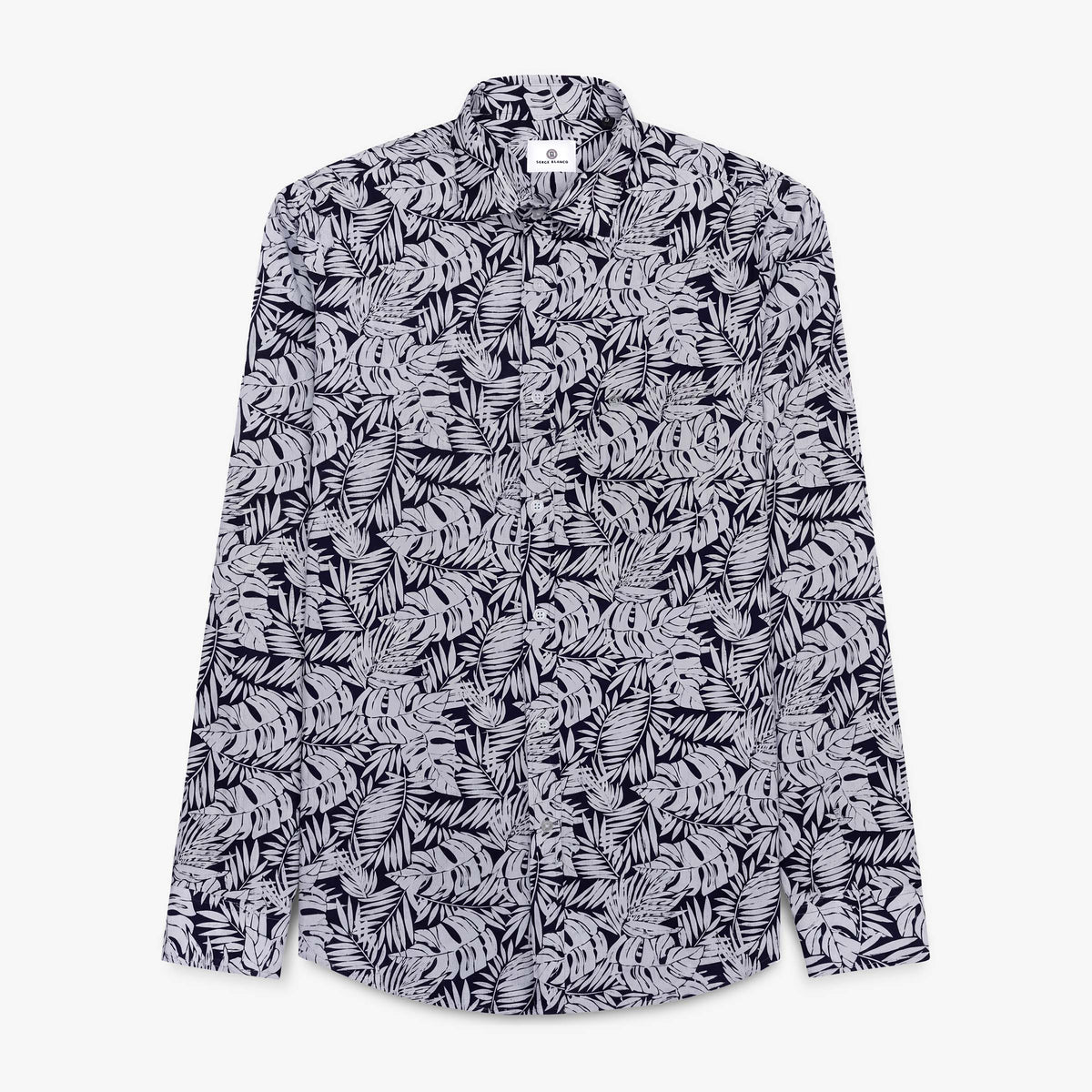 Chemise manches longues en coton bleu marine avec imprimé floral