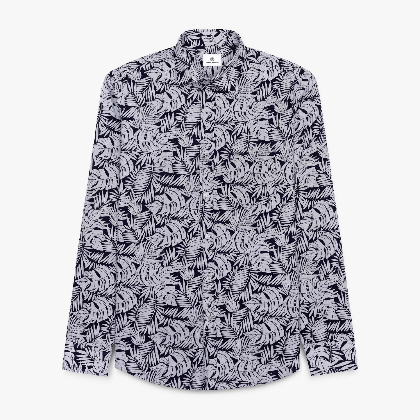 Chemise manches longues en coton bleu marine avec imprimé floral