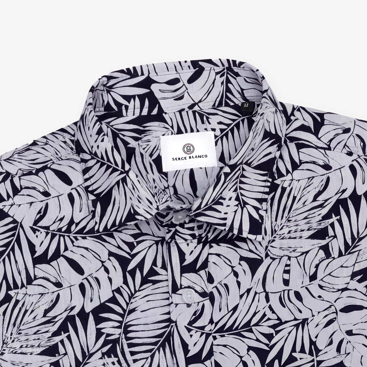 Chemise manches longues en coton bleu marine avec imprimé floral
