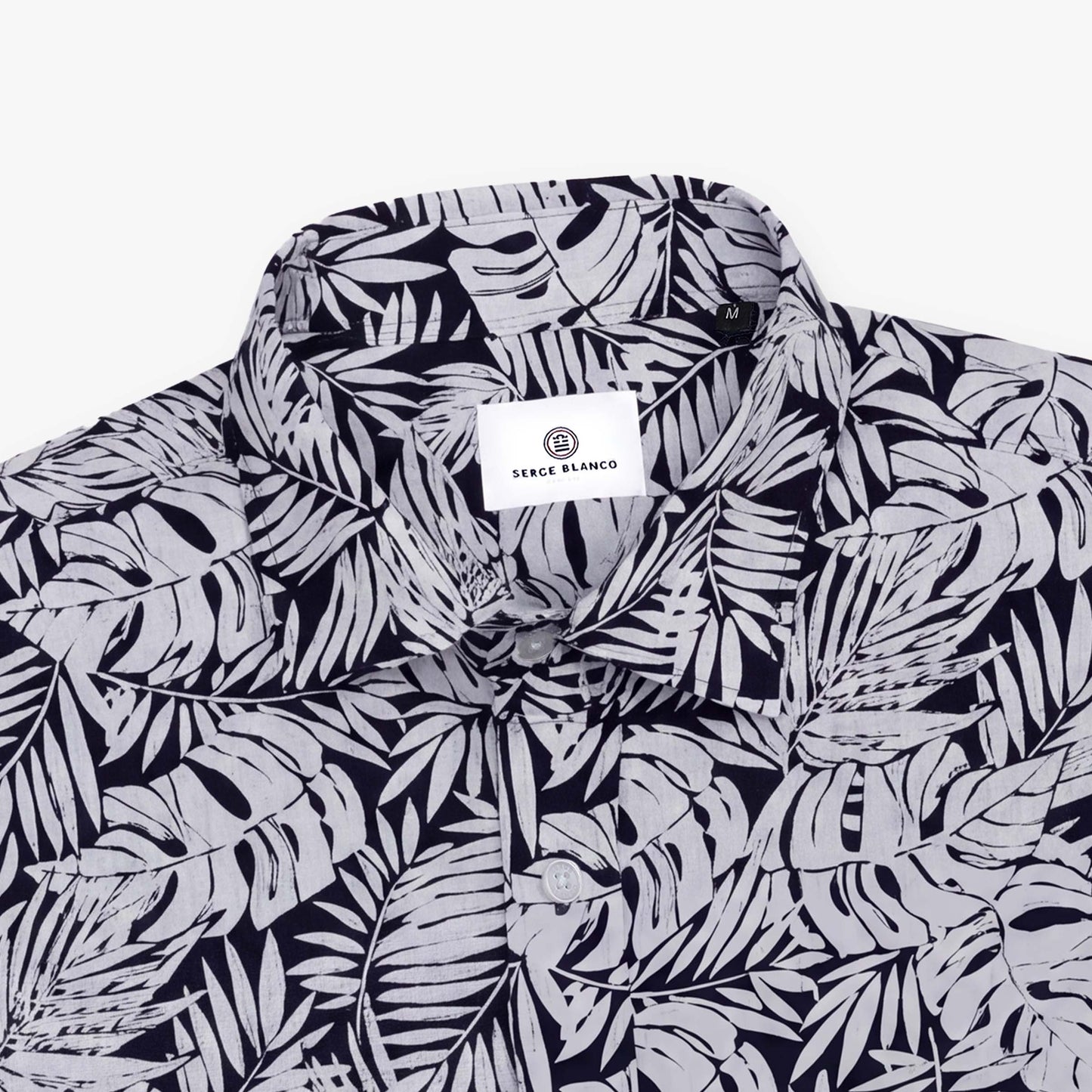 Chemise manches longues en coton bleu marine avec imprimé floral