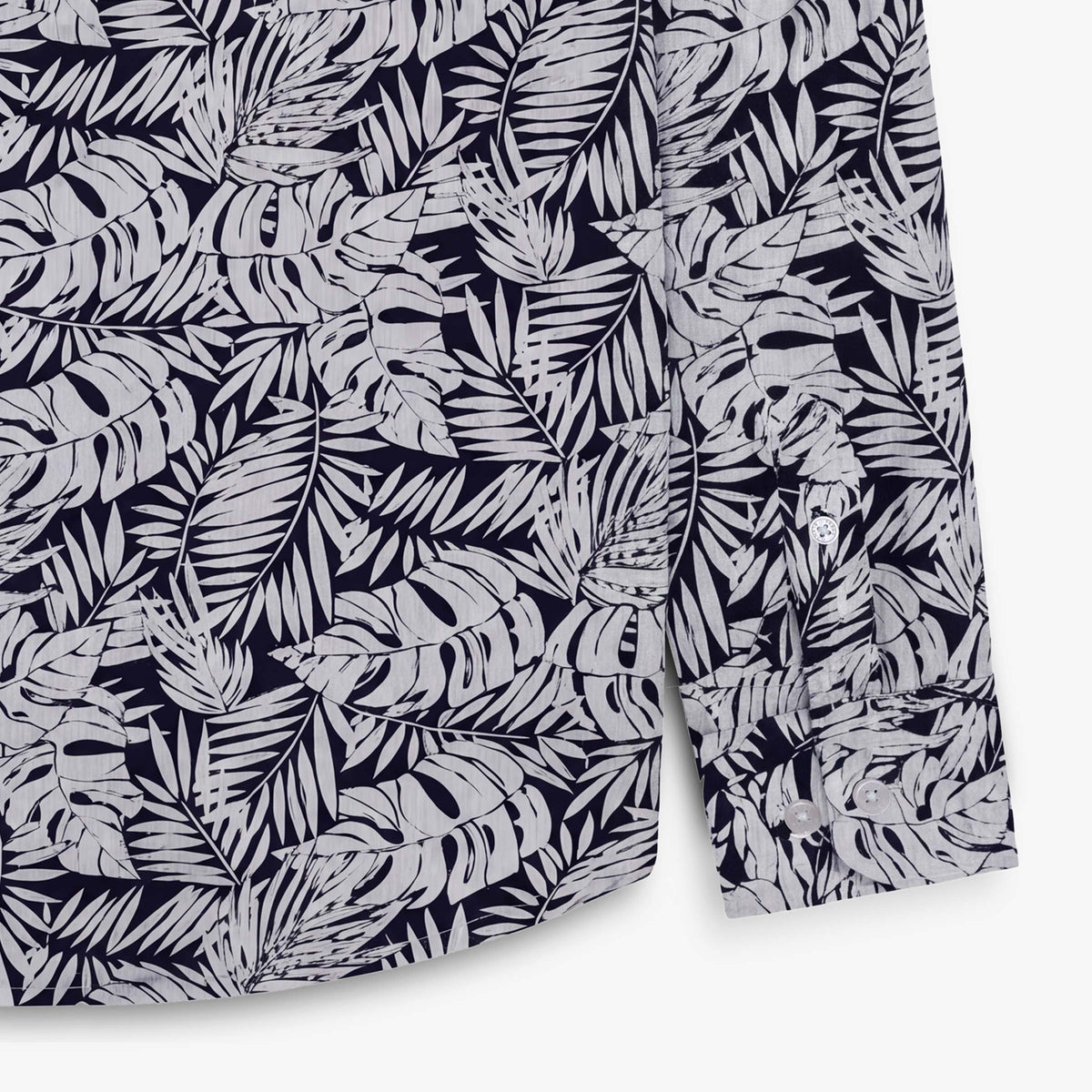 Chemise manches longues en coton bleu marine avec imprimé floral