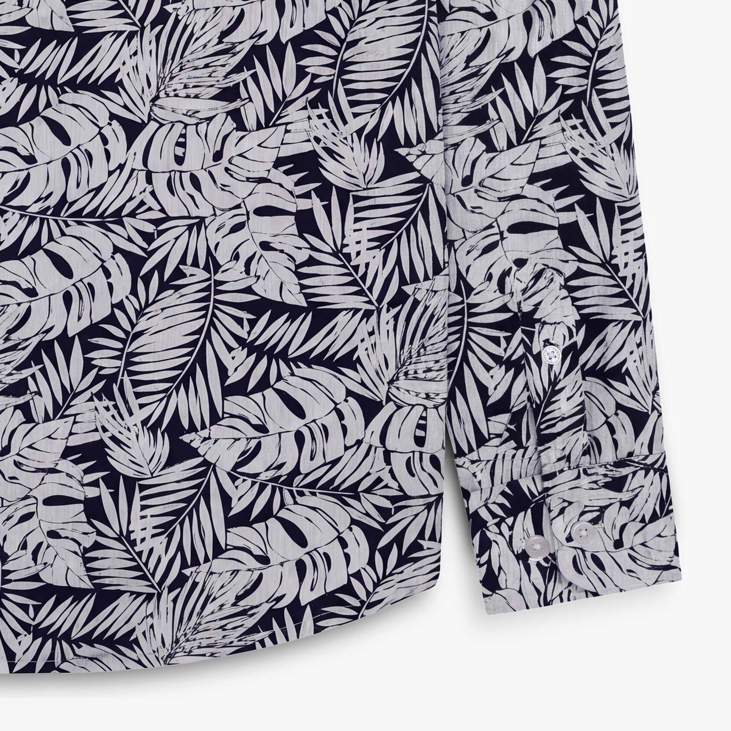 Chemise manches longues en coton bleu marine avec imprimé floral