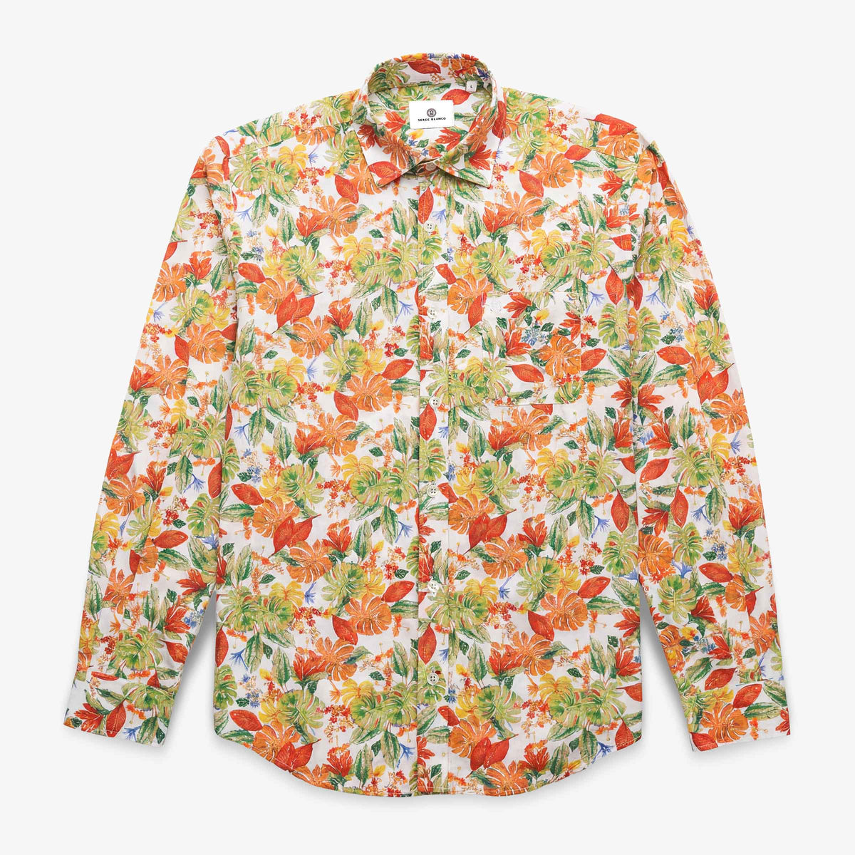 Camicia a maniche lunghe in cotone con ricami gialli