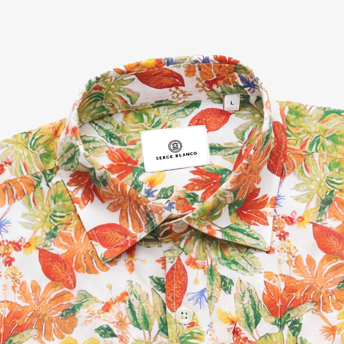 Camicia a maniche lunghe in cotone con ricami gialli