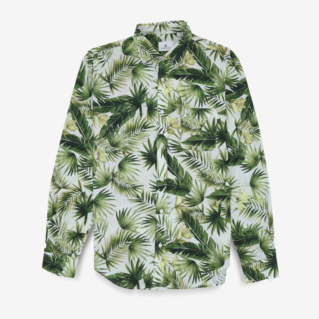 Chemise manches longues brodée en coton vert army