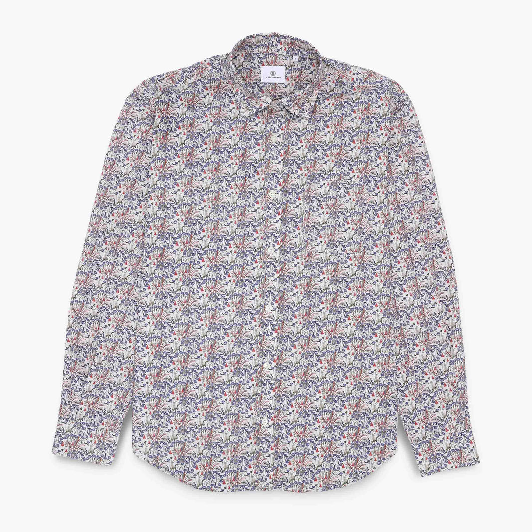Camicie a maniche lunghe ricamate in cotone bianco e blu