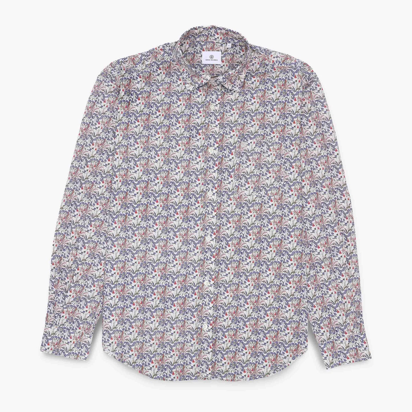 Camicie a maniche lunghe ricamate in cotone bianco e blu