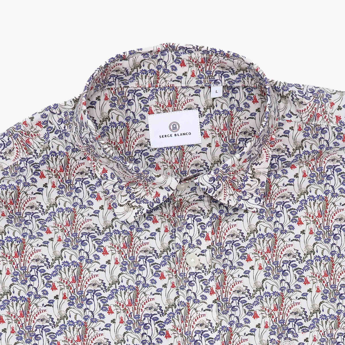 Camicie a maniche lunghe ricamate in cotone bianco e blu