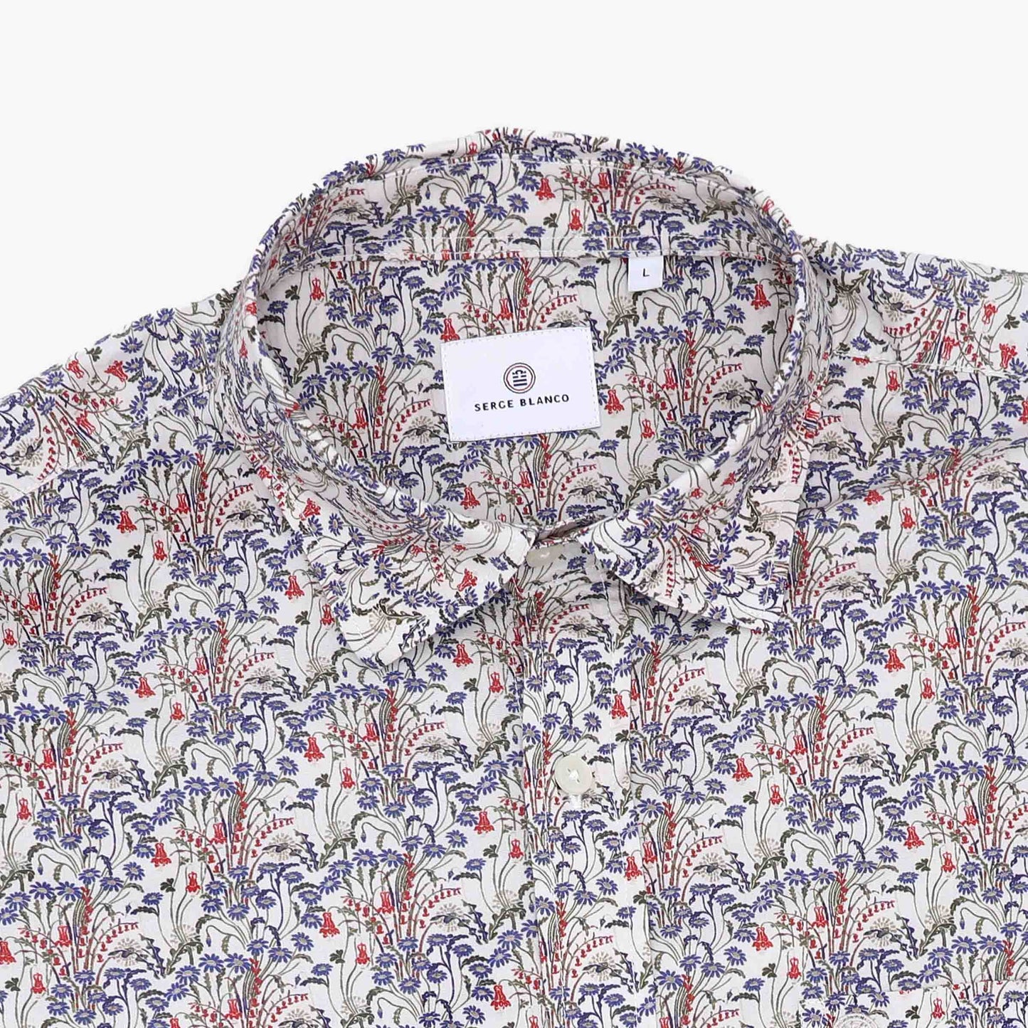 Camicie a maniche lunghe ricamate in cotone bianco e blu
