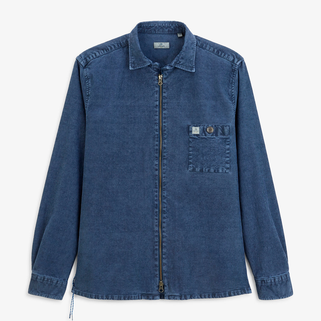 Surchemise velours côtelé zippée effet délavé bleue SBPLAY