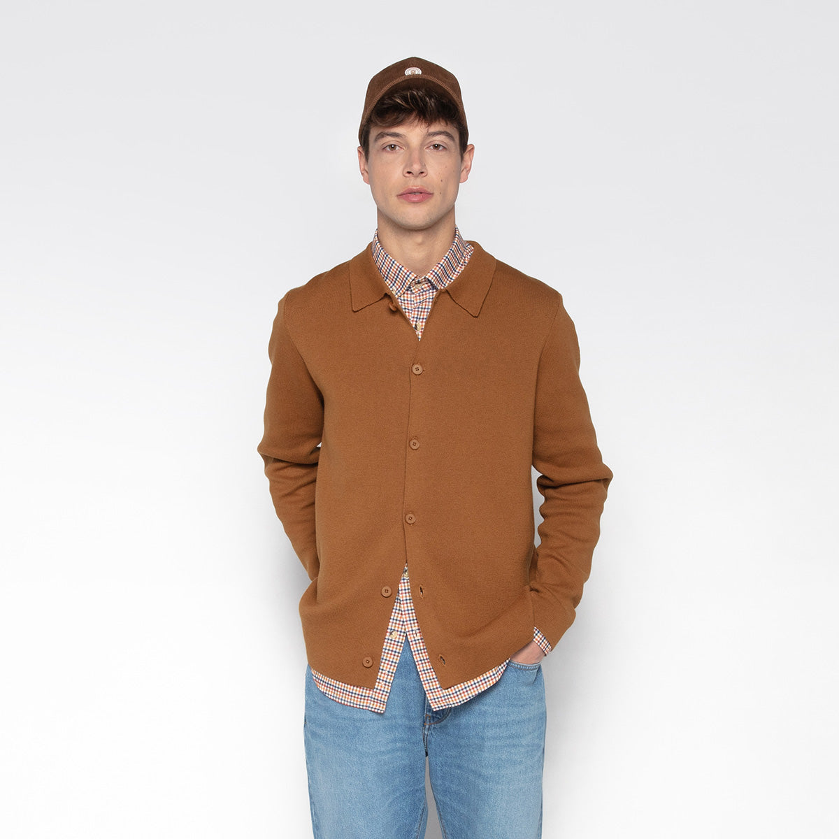 Cardigan Col Polo Marron Noisette Messi Homme SERGE BLANCO
