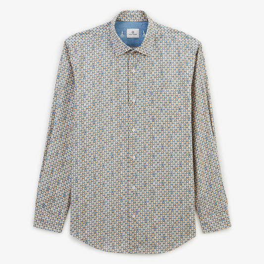 Chemise manches longues coton a motif losanges et pieuvres vert argile HOMME SERGE BLANCO