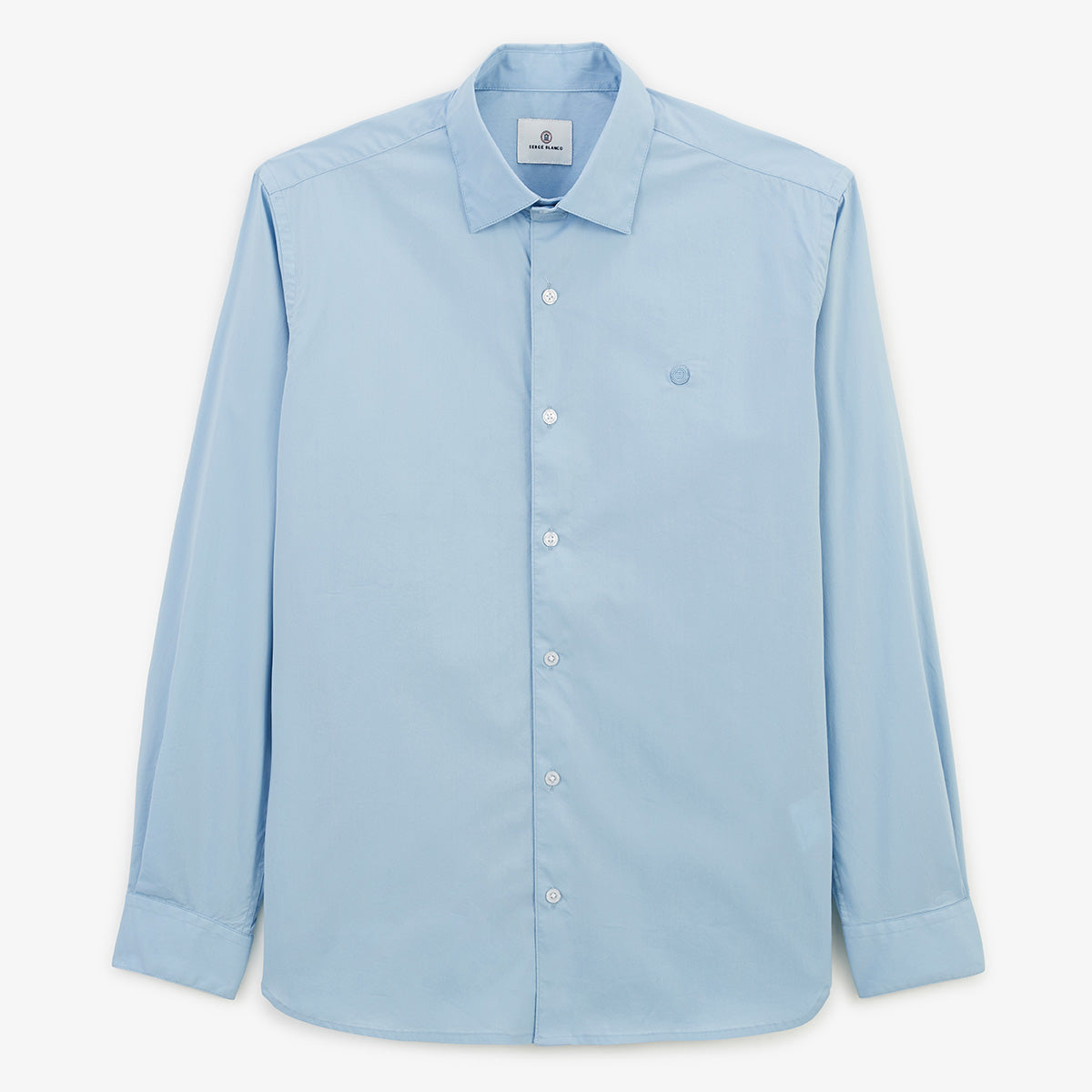 Lichtblauw effen stretchkatoenen overhemd met lange mouwen voor heren SERGE BLANCO
