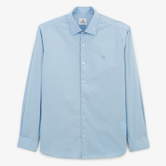 Lichtblauw effen stretchkatoenen overhemd met lange mouwen voor heren SERGE BLANCO