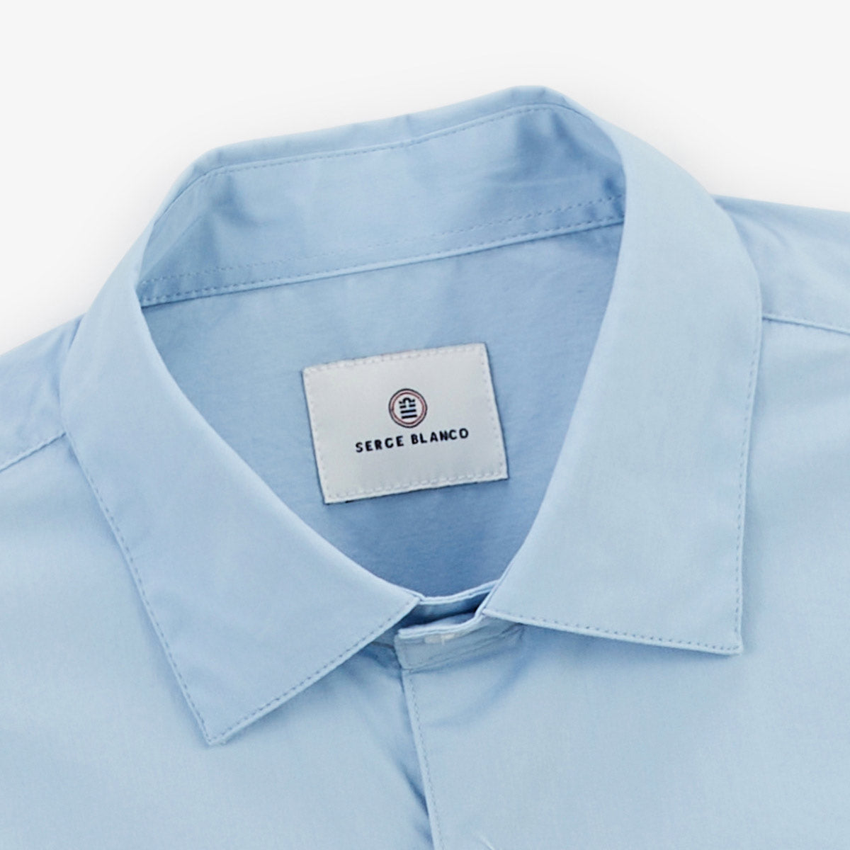 Lichtblauw effen stretchkatoenen overhemd met lange mouwen voor heren SERGE BLANCO