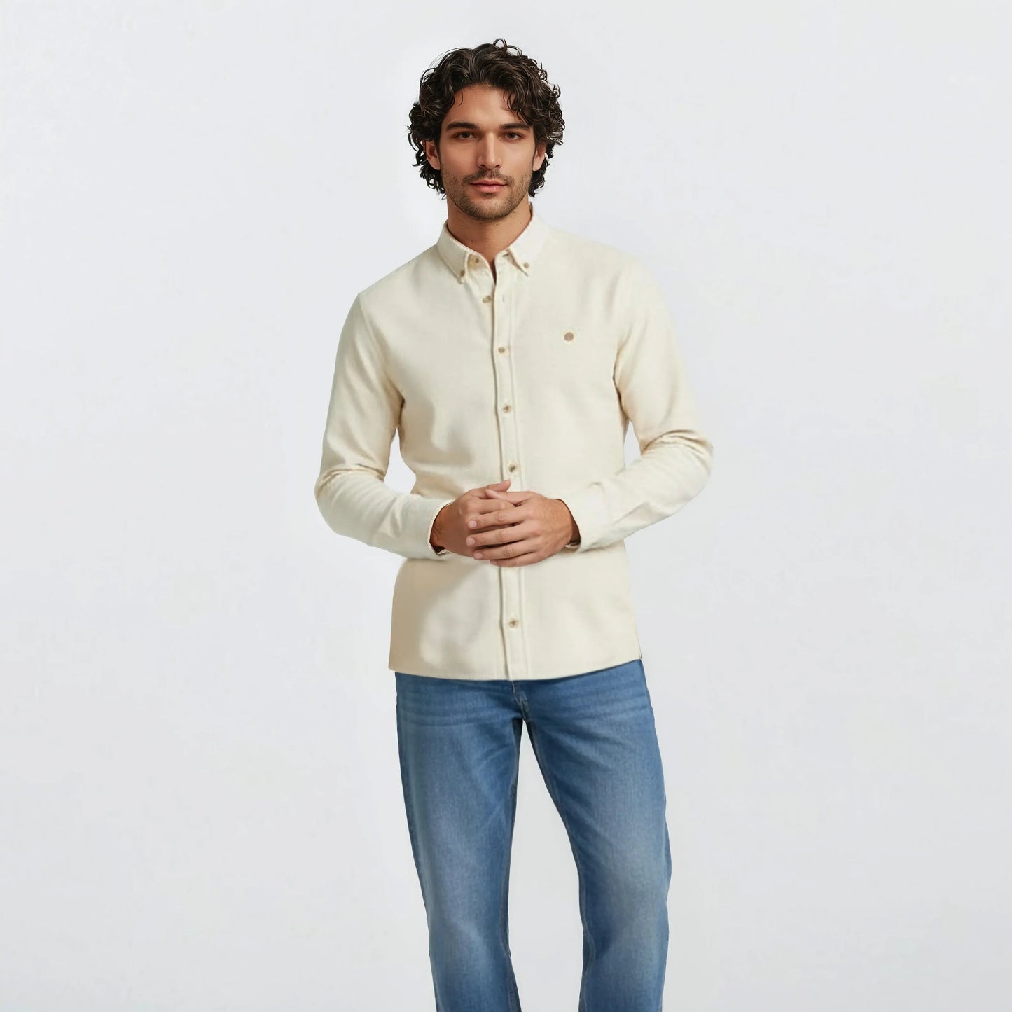 Chemise Charles en velours à manches longues blanc crème homme serge blanco