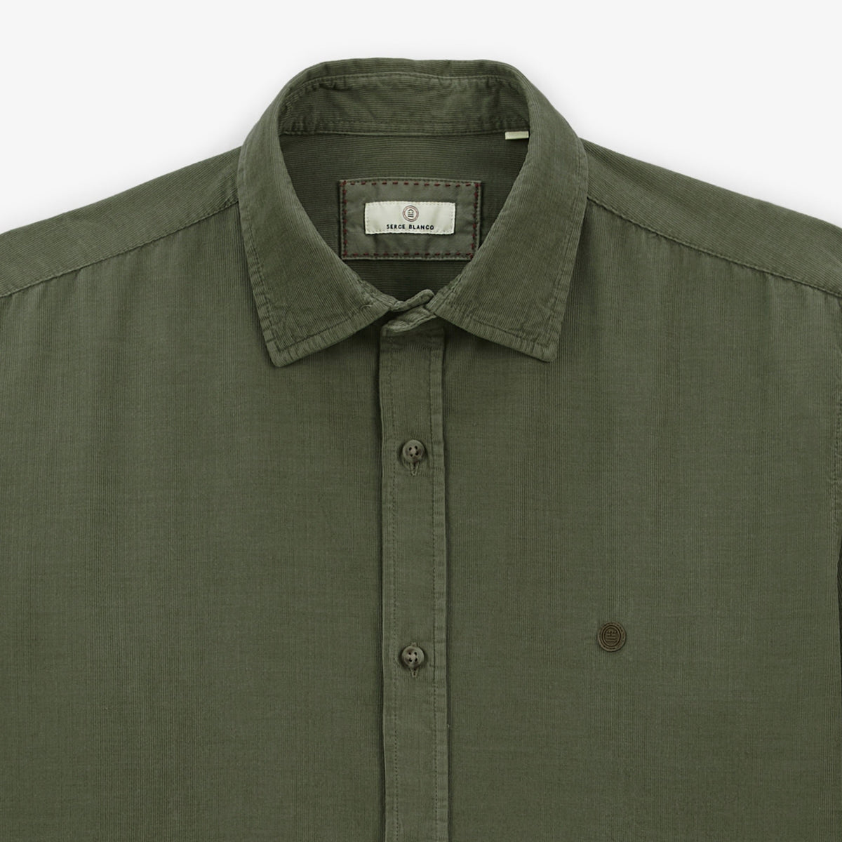 Chemise Charles en velours à manches longues vert kaki homme serge blanco