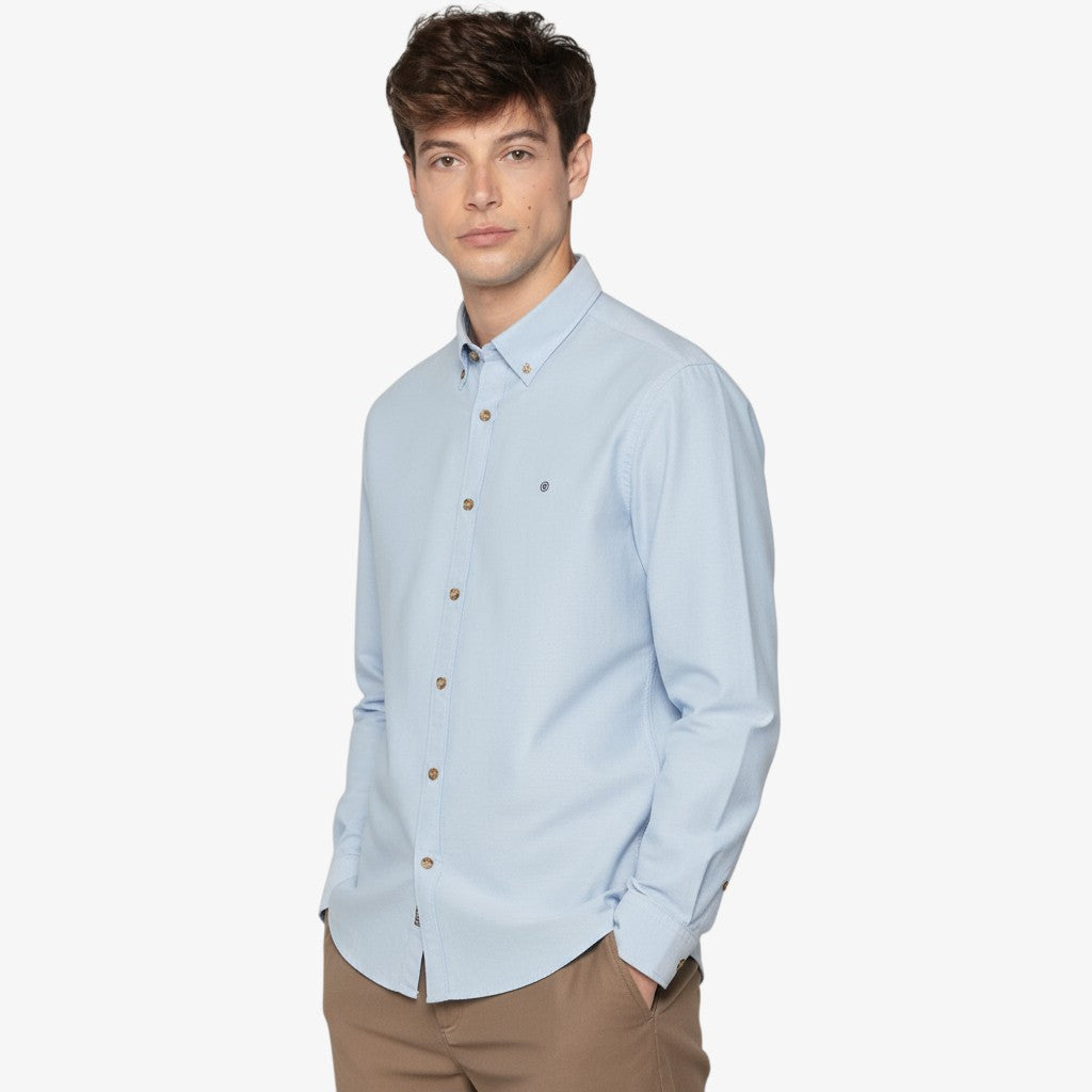 Chemise Manches Longues En Coton Twill Bleu Dragée Unie Charles Homme SERGE BLANCO