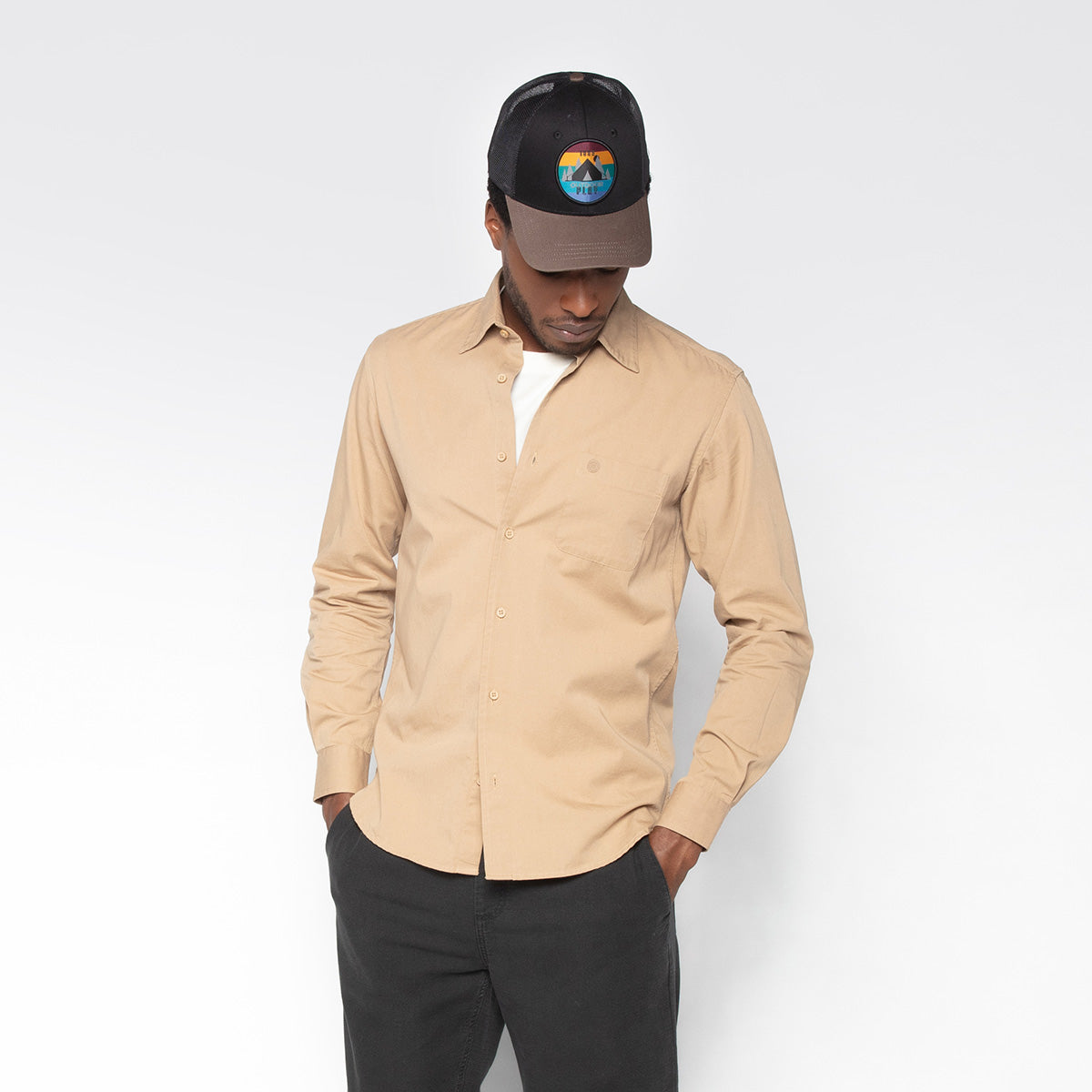 Chemise Manches Longues En Coton Unie Beige Charles Homme SERGE BLANCO