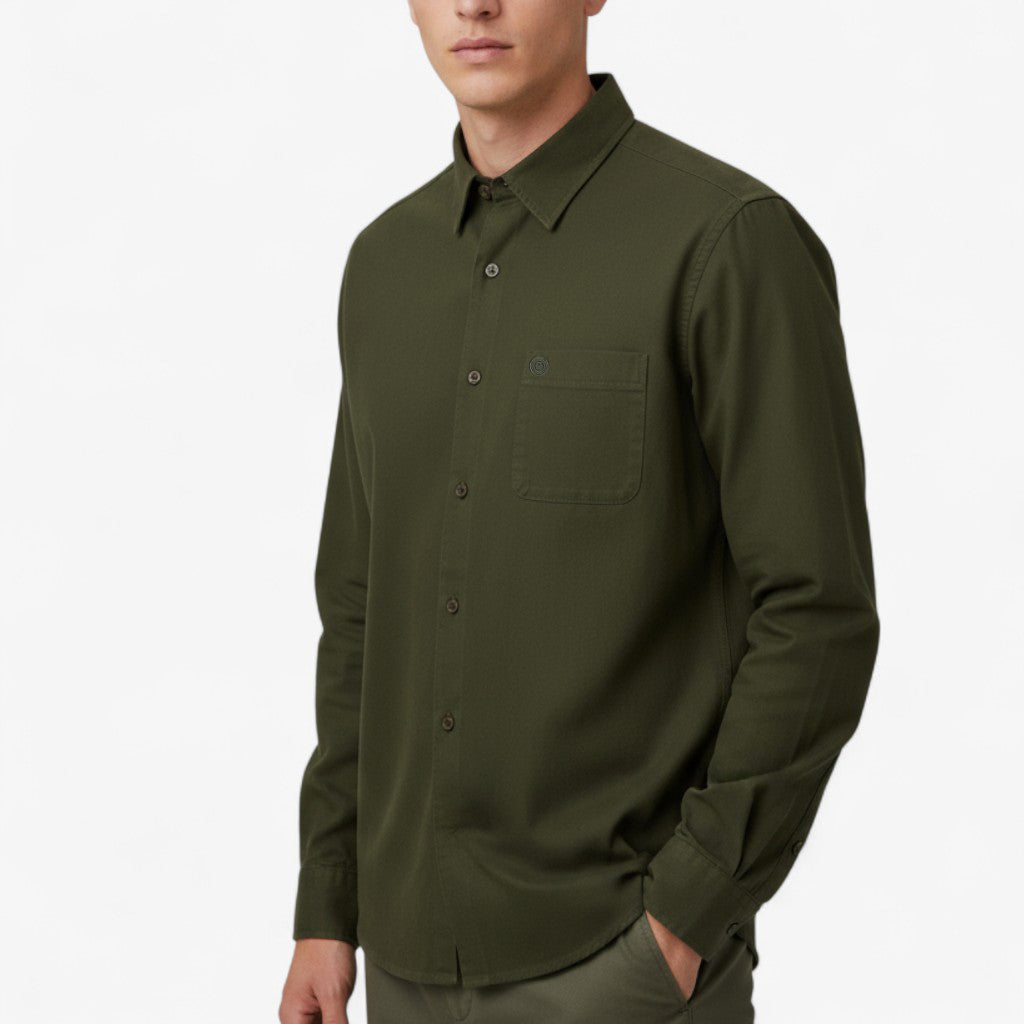 Chemise Manches Longues En Coton Unie Vert Militaire Charles Homme SERGE BLANCO