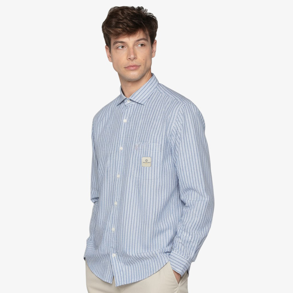 Chemise Manches Longues à Rayures En Coton Bleu Ciel Poche Poitrine Charles Homme SERGE BLANCO