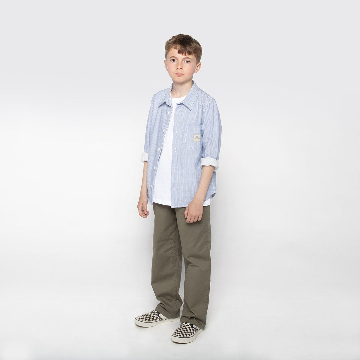 Chemise Manches Longues à Rayures En Coton Bleu Ciel Poche Poitrine Charles Junior SERGE BLANCO