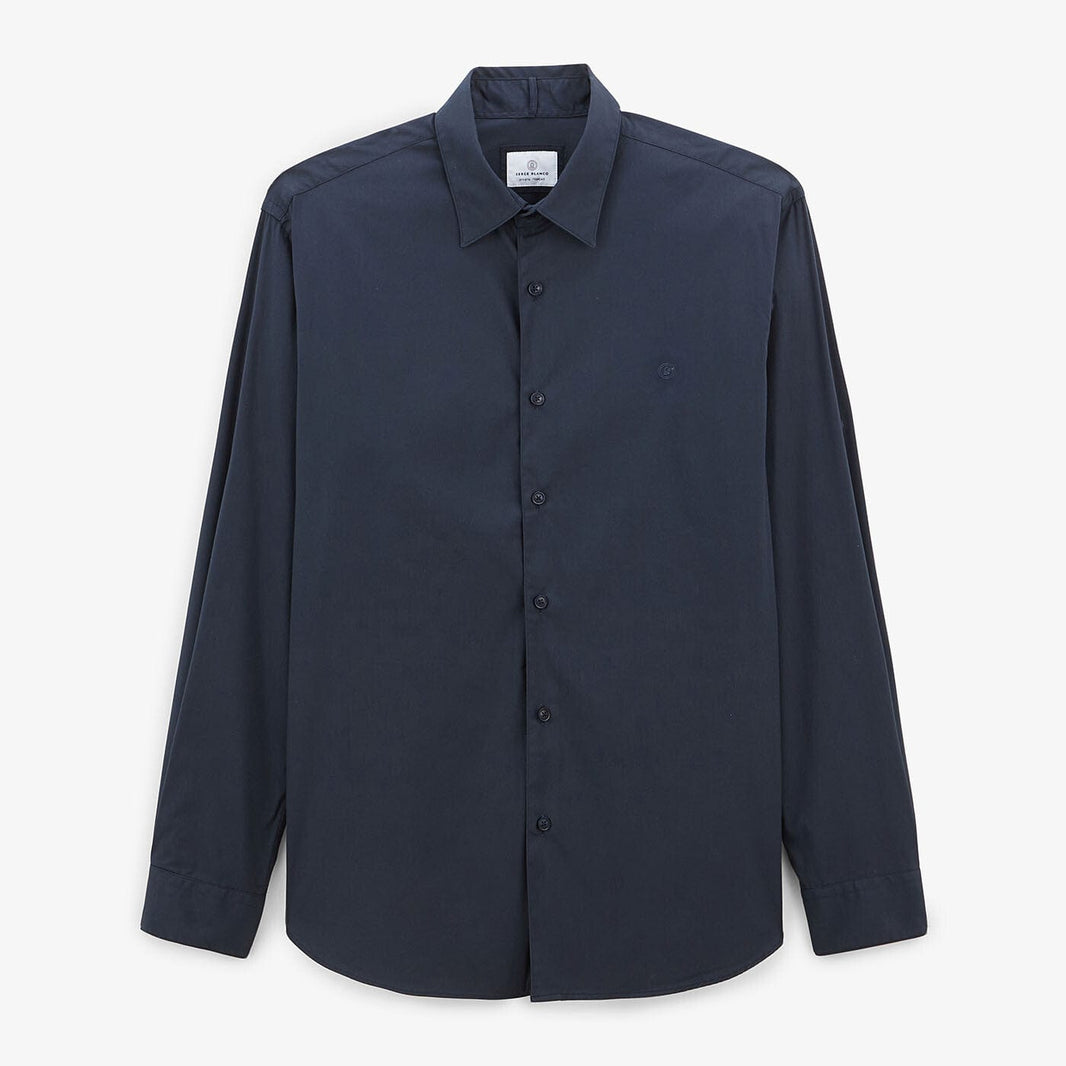 Effen donkerblauw overhemd met lange mouwen