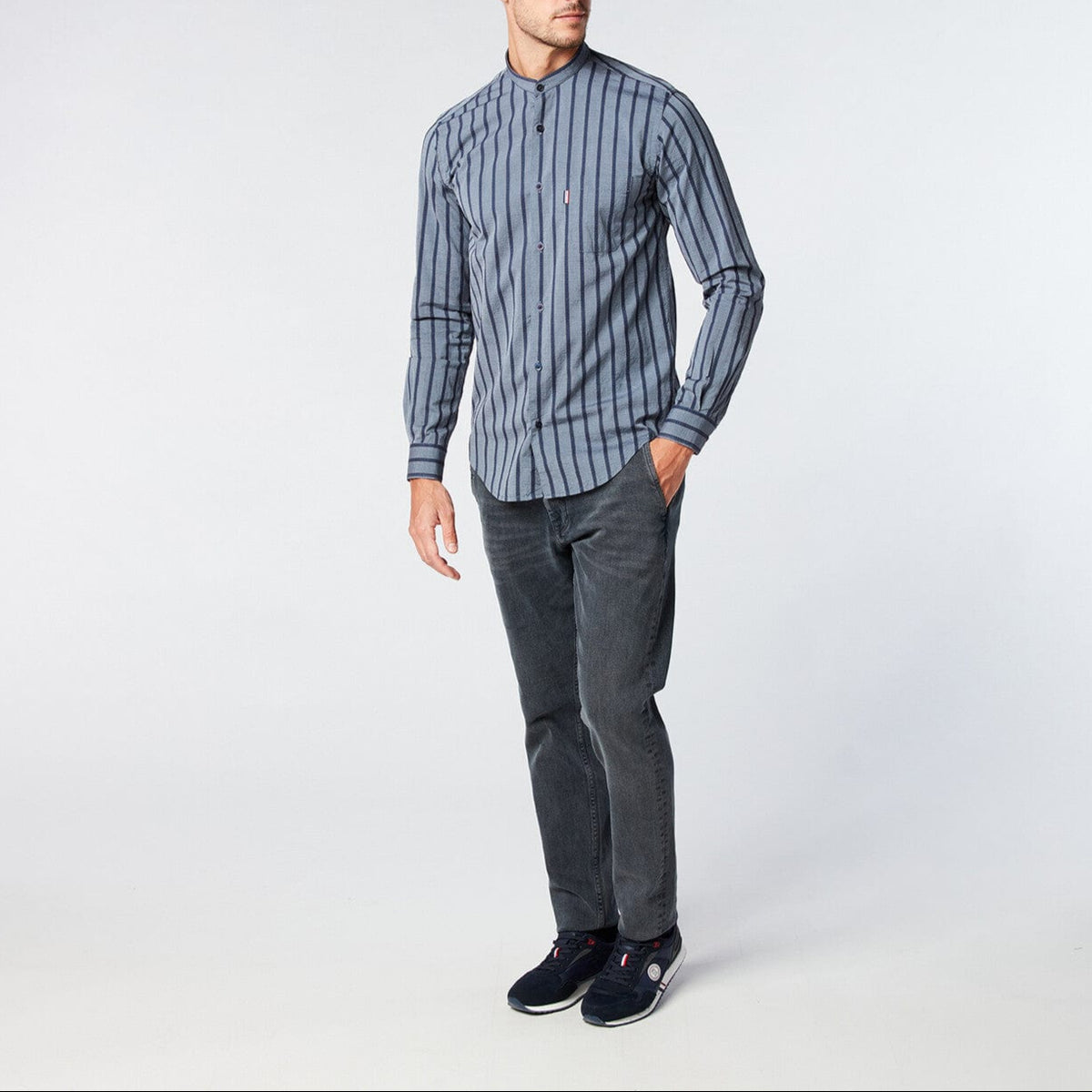 Chemise homme à rayures coupe ajustée en coton bleu homme serge blanco