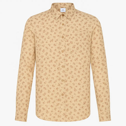 Chemise imprimée fleurs vintage jaune coupe ajustée en coton