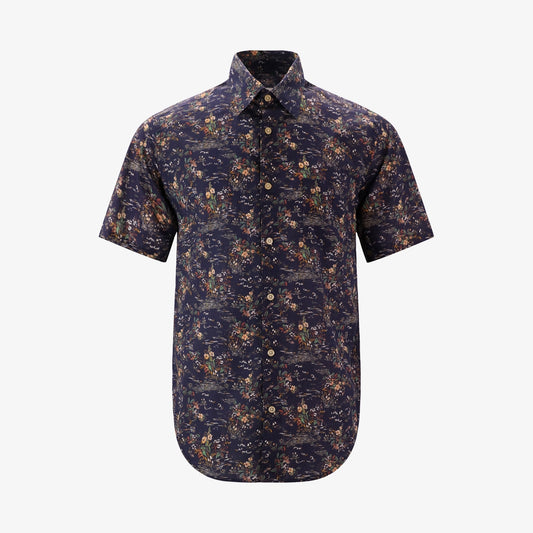Chemise imprimée manches courtes bleu fonce en coton homme serge blanco