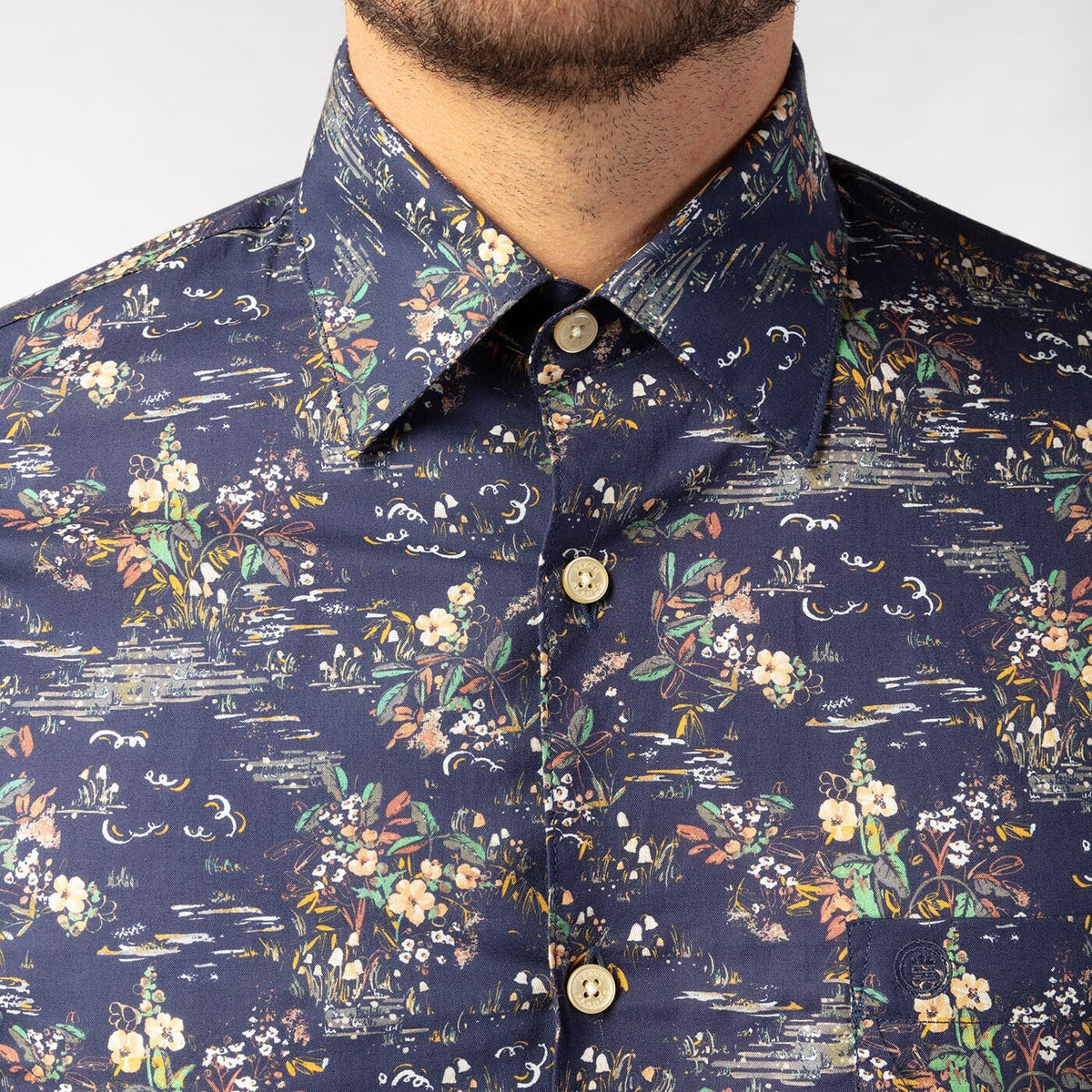 Chemise imprimée manches courtes bleu fonce en coton homme serge blanco