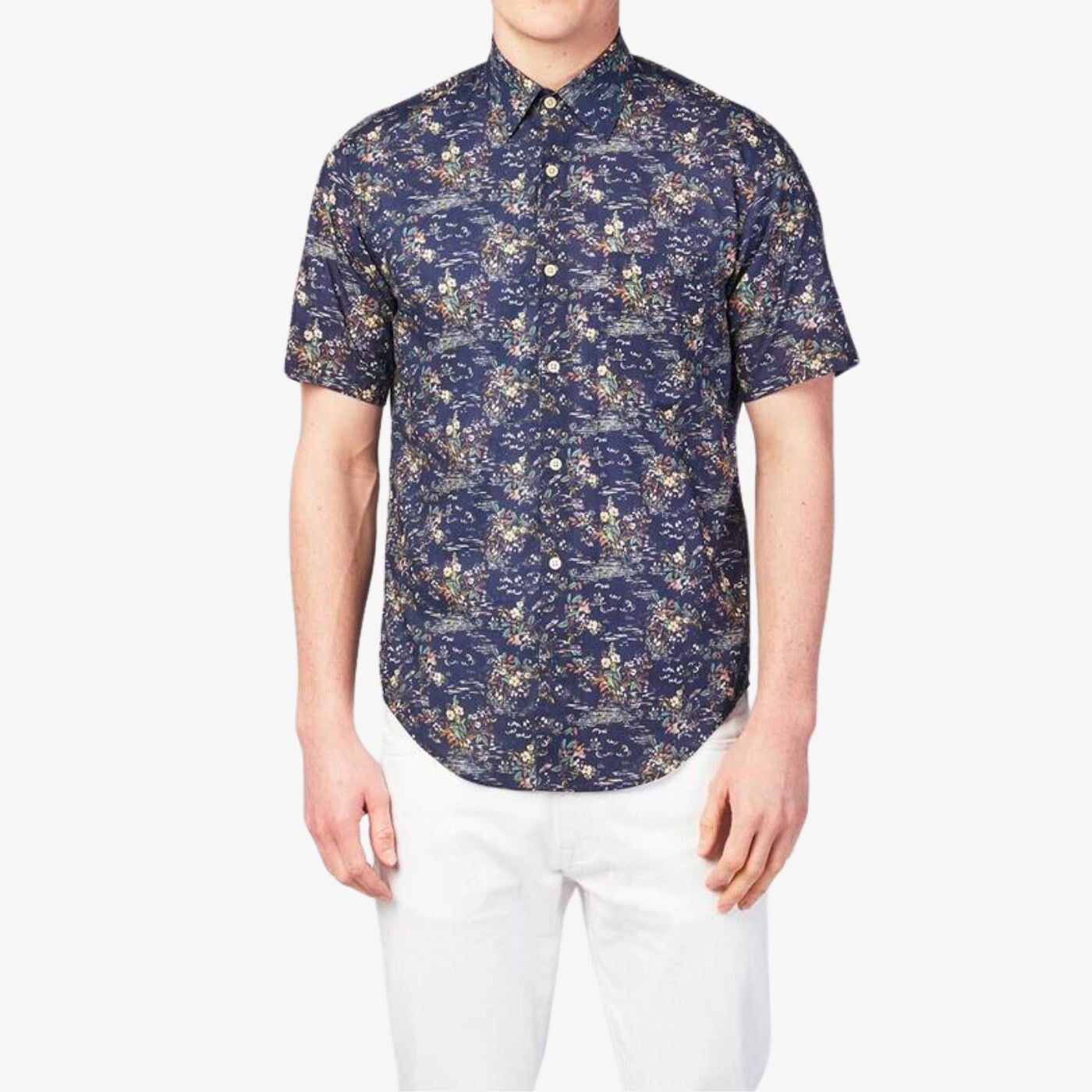 Chemise imprimée manches courtes bleu fonce en coton homme serge blanco