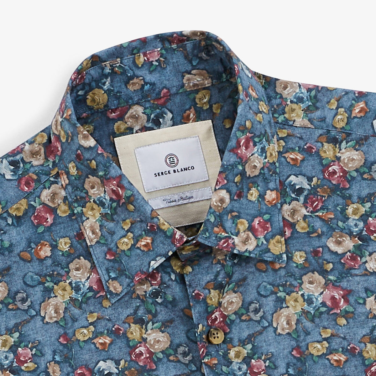 Chemise imprimé fleuri bleu indigo