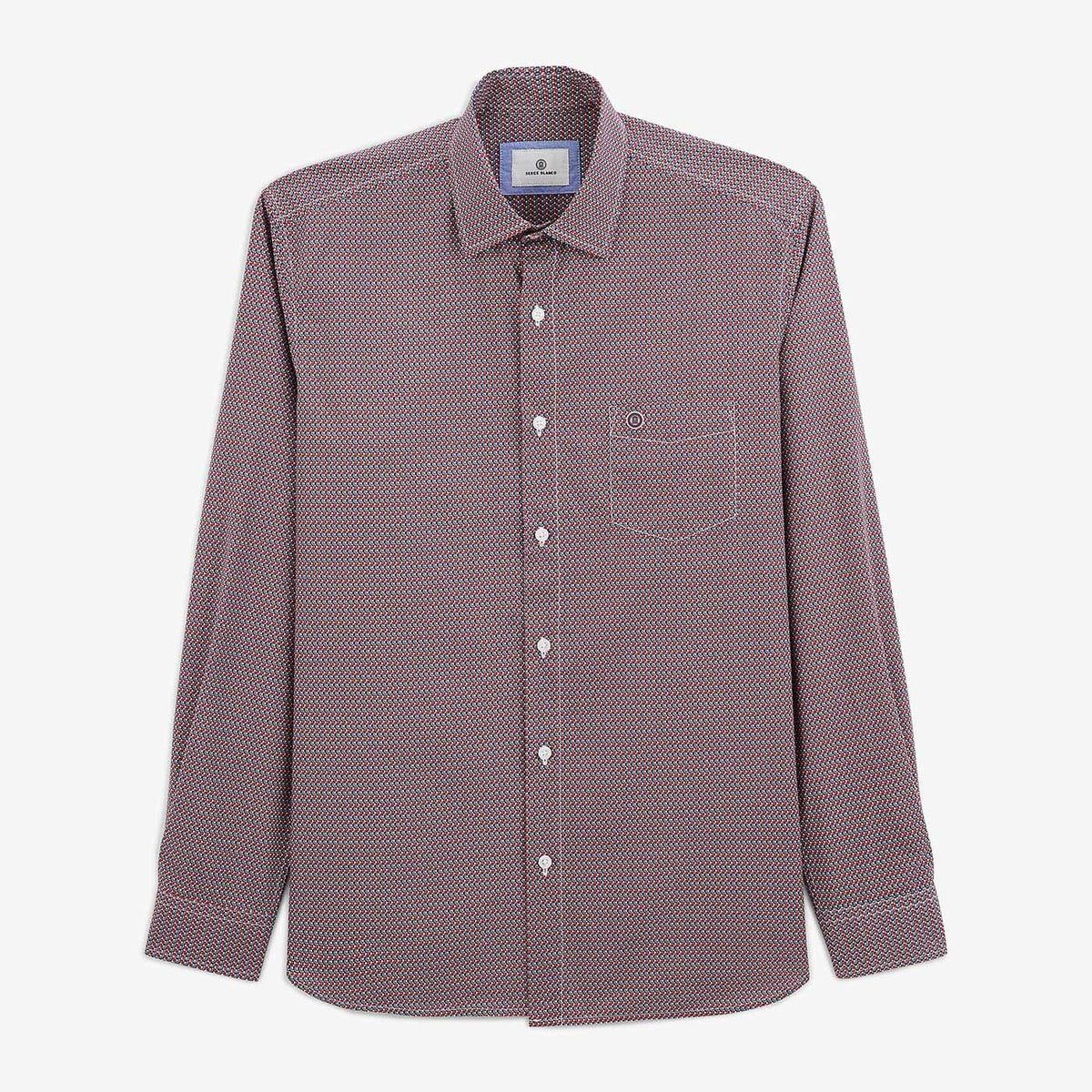 Chemise imprime geometrique rouge en coton homme serge blanco