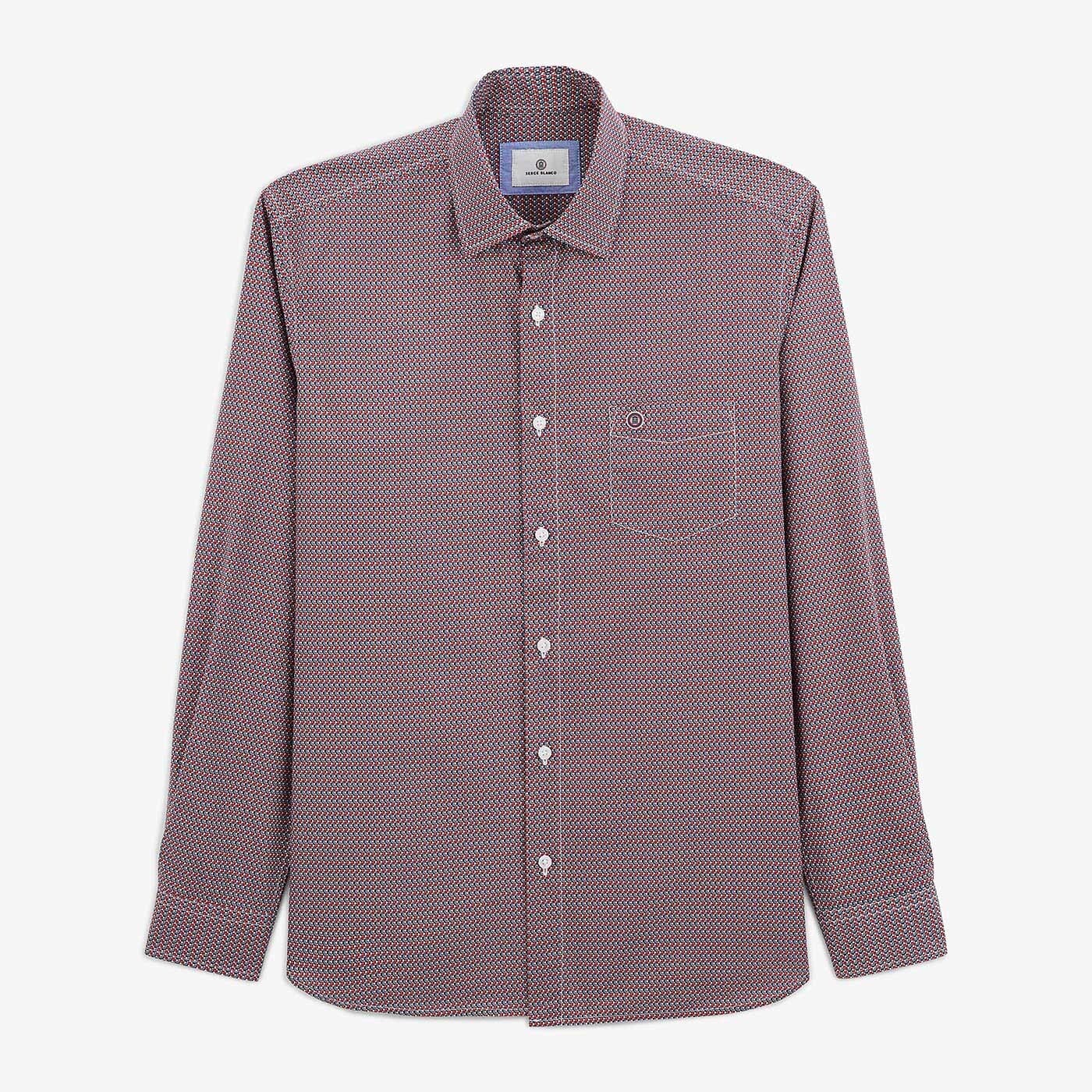 Chemise imprime geometrique rouge en coton homme serge blanco