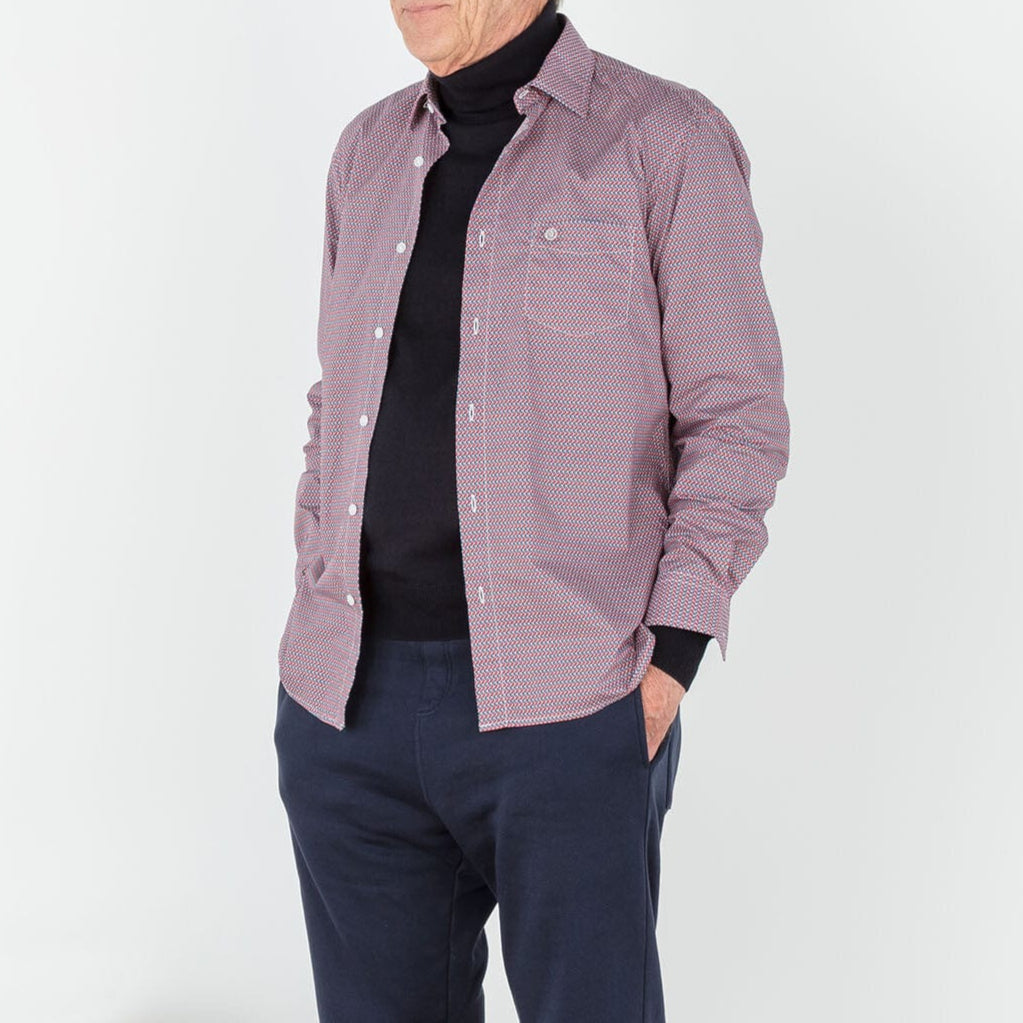 Chemise imprime geometrique rouge en coton homme serge blanco