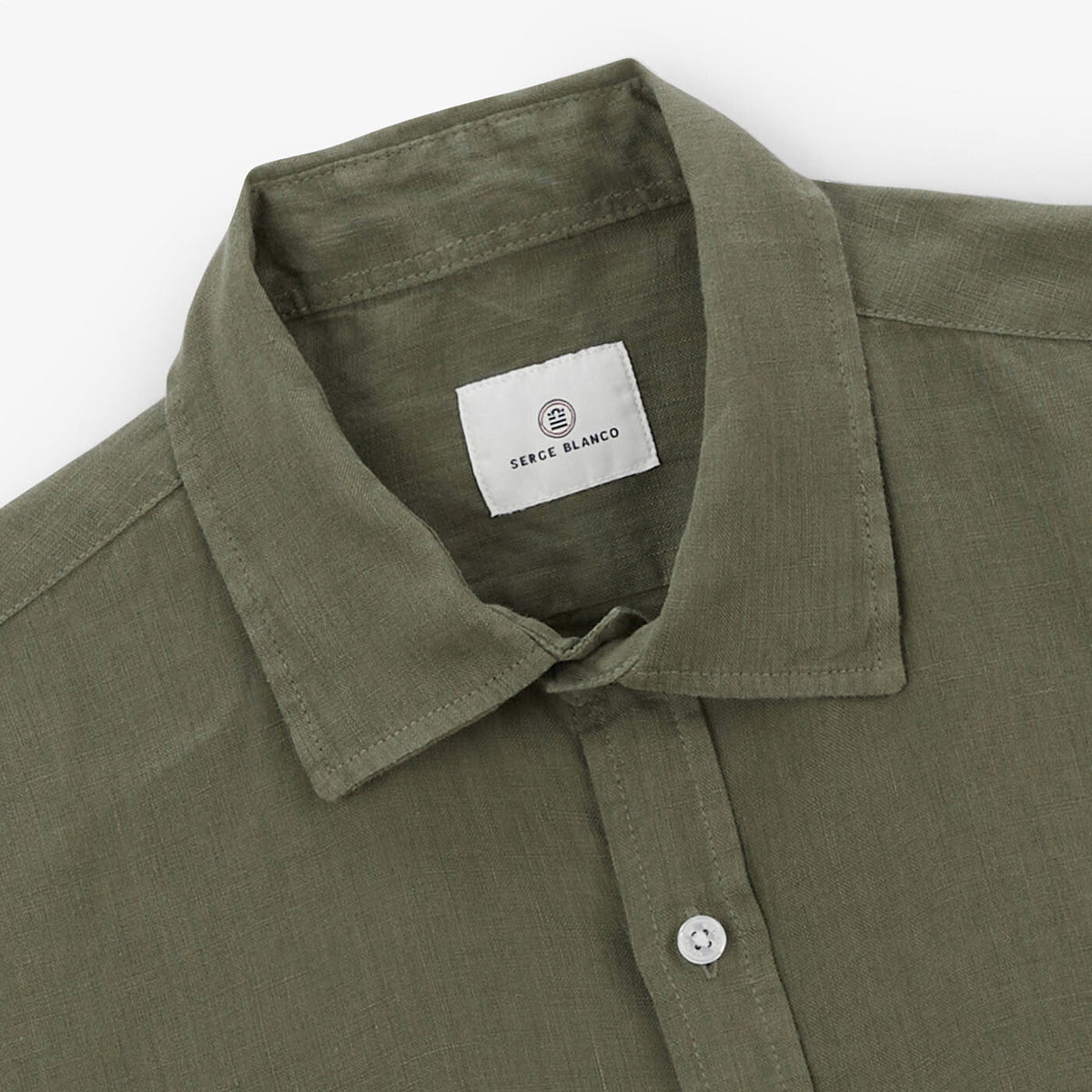 Chemise manches courtes en lin vert avocat homme serge blanco