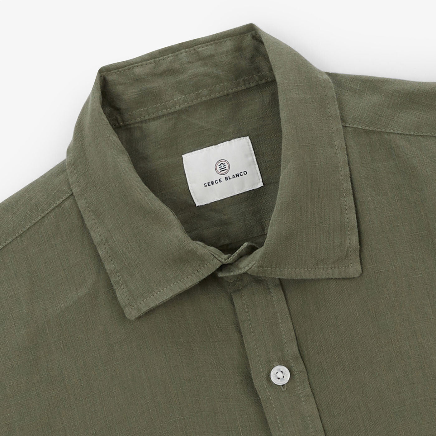 Chemise manches courtes en lin vert avocat homme serge blanco