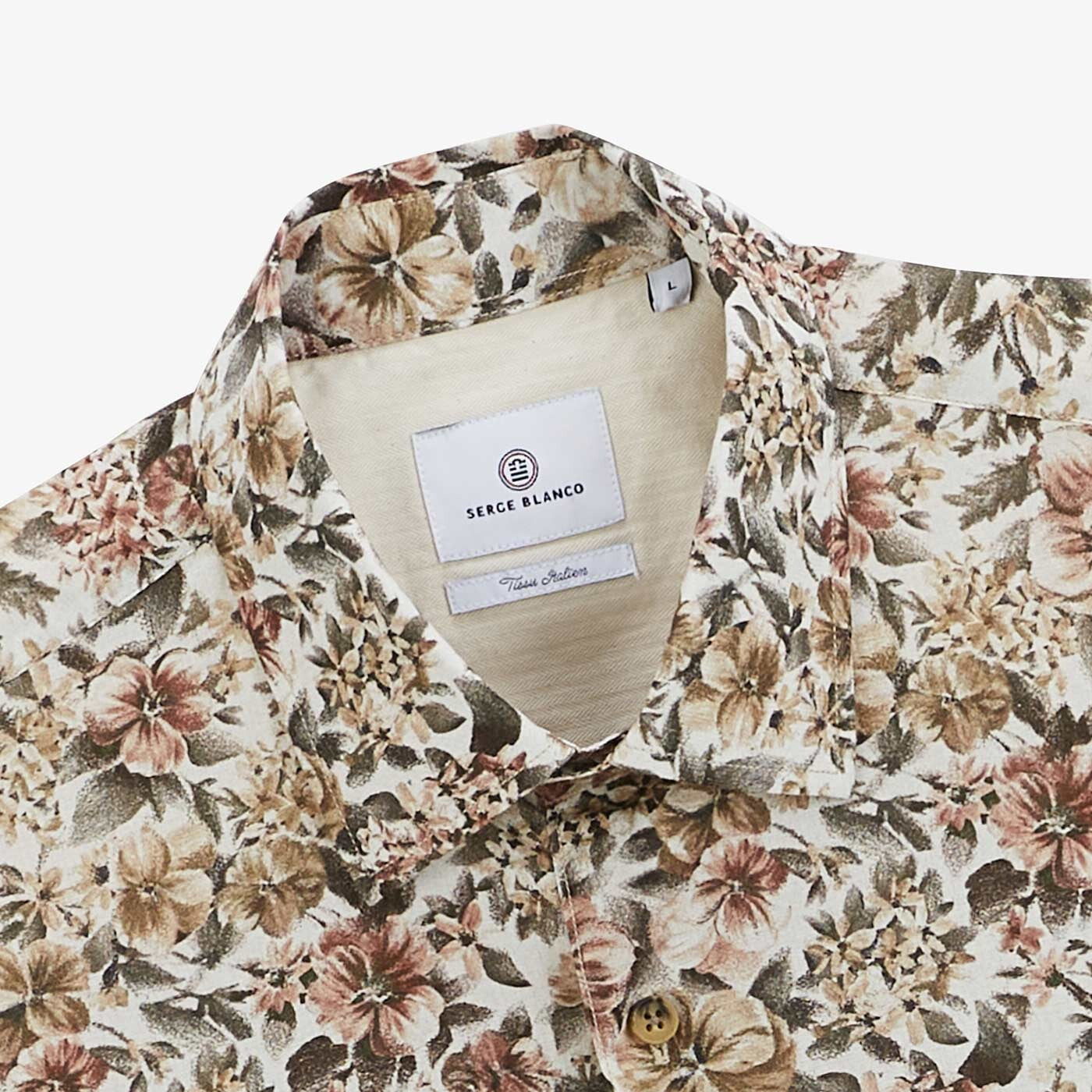 Chemise manches longues a fleurs vert militaire en coton homme SERGE BLANCO