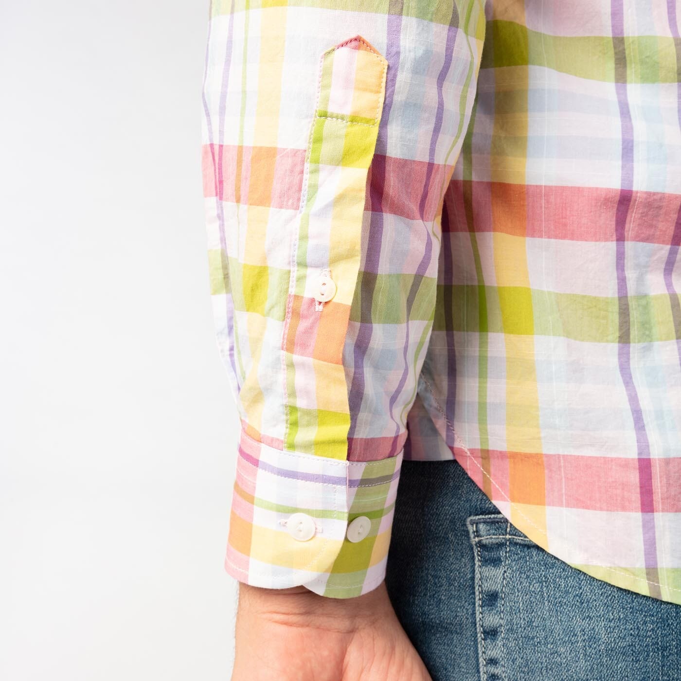 Chemise manches longues cadrillage multicolore en coton homme serge blanco