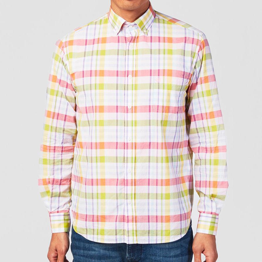 Chemise manches longues cadrillage multicolore en coton homme serge blanco