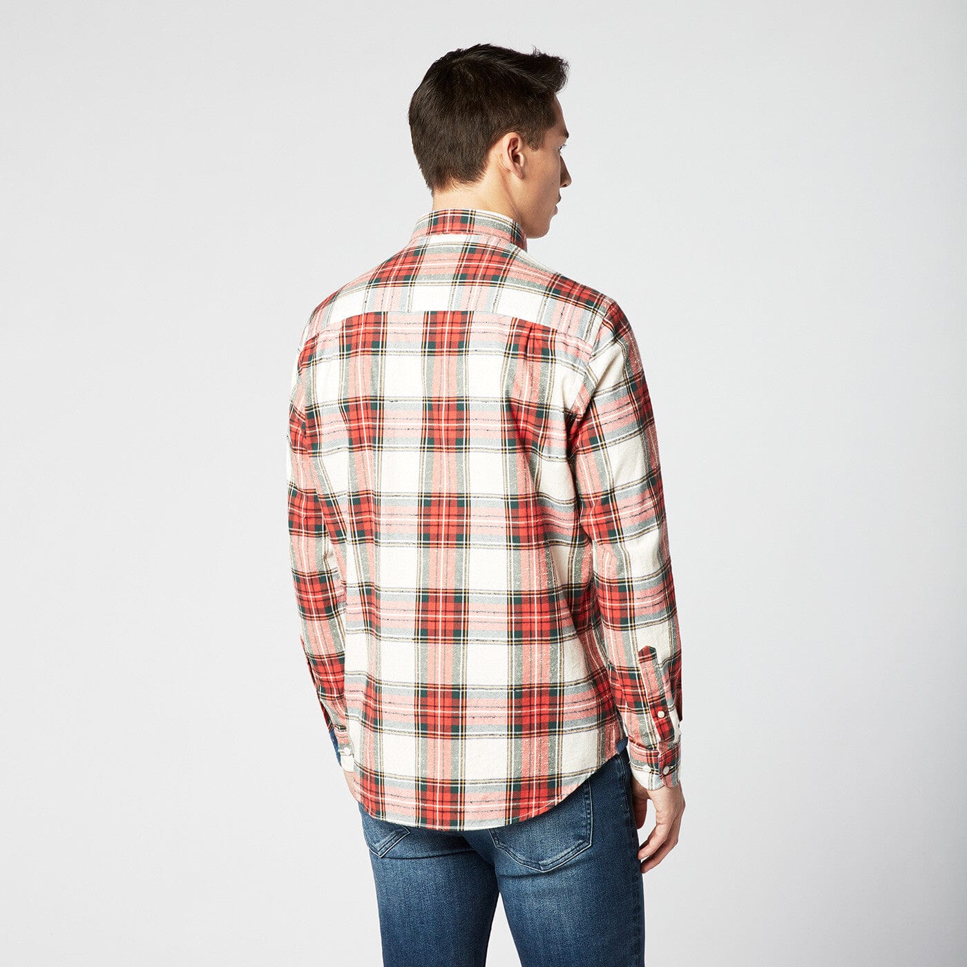 Chemise manches longues à carreaux rouge en coton homme serge blanco