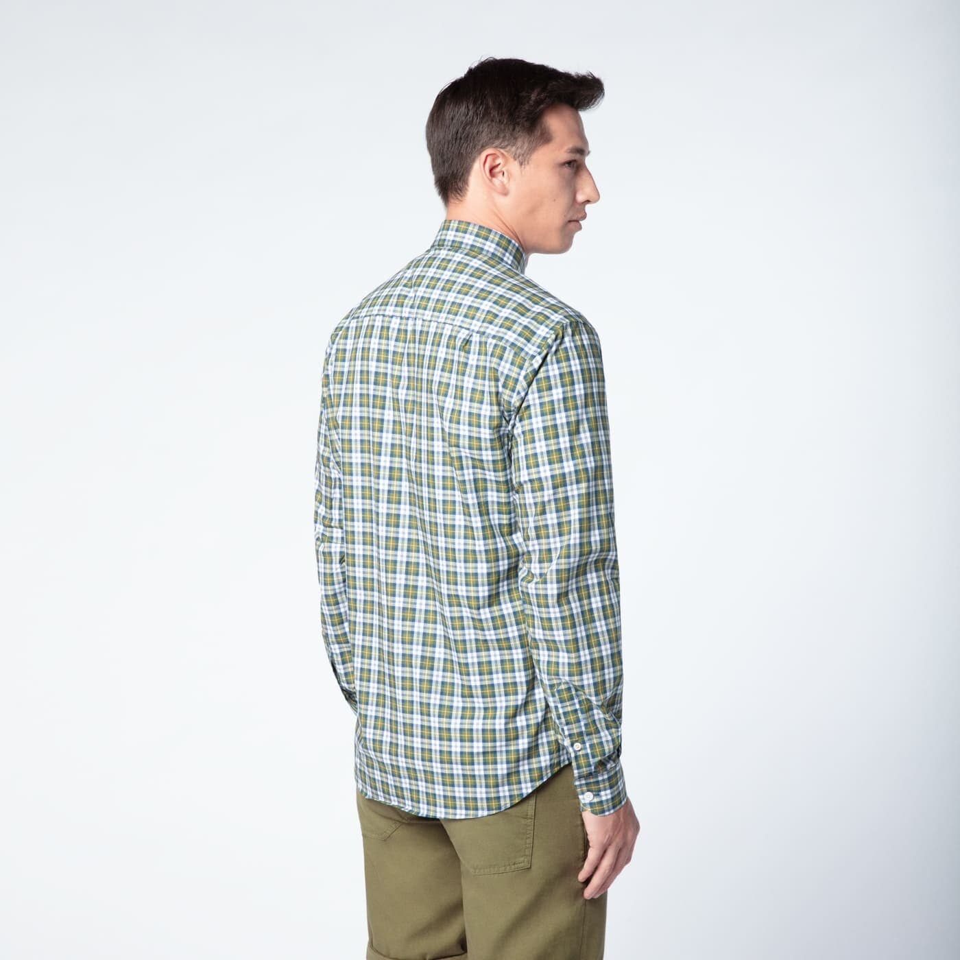 Chemise manches longues à carreaux vert et bleu en coton coupe ajustee homme serge blanco