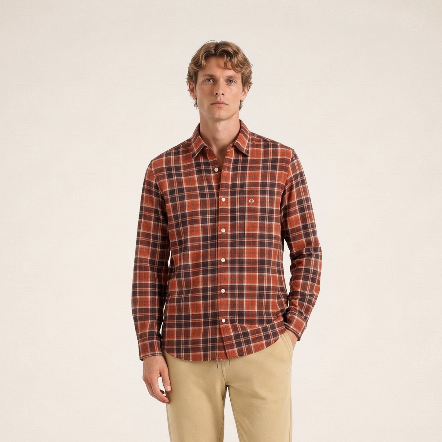 Chemise manches longues coton carreaux rouge medoc
