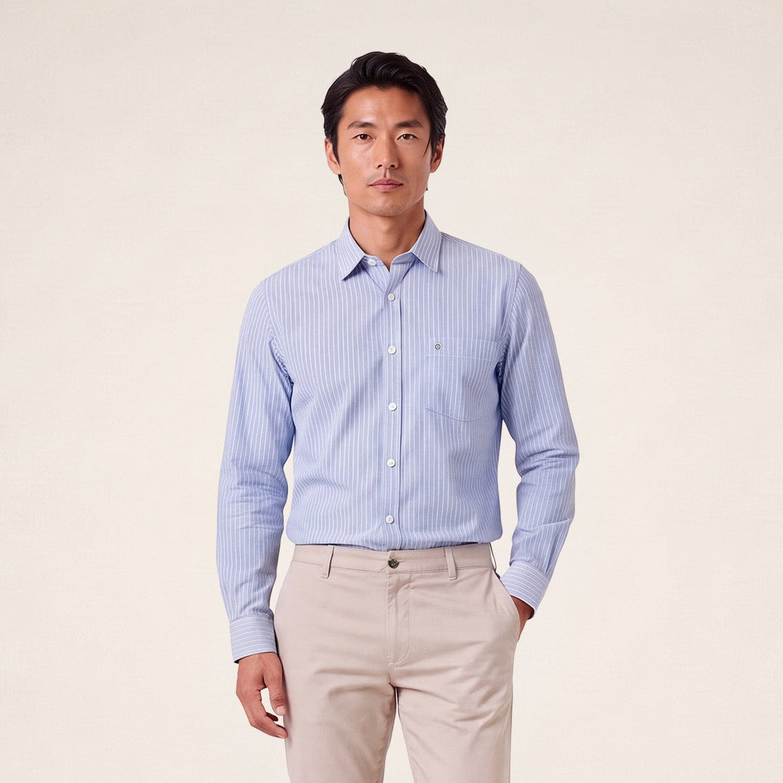 Chemise manches longues coton rayures bleue